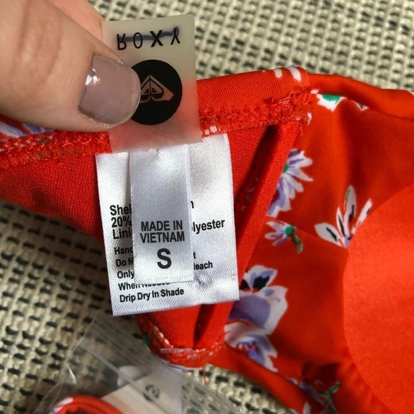 NWT ROXY Orange Floral Bandeau Bikini Top - Picture 8 of 10